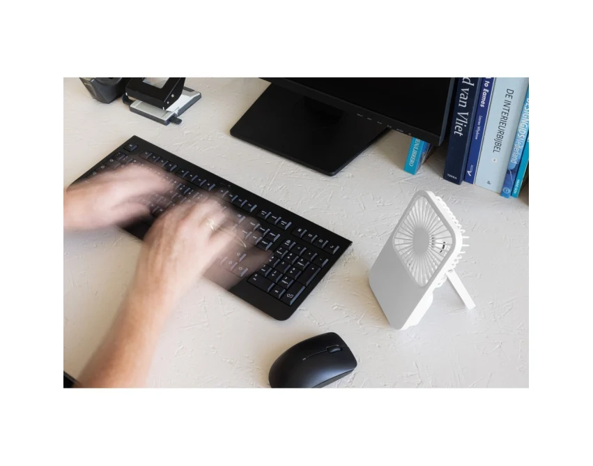 Biały ekologiczny mini wiatraczek USB z logo firmy