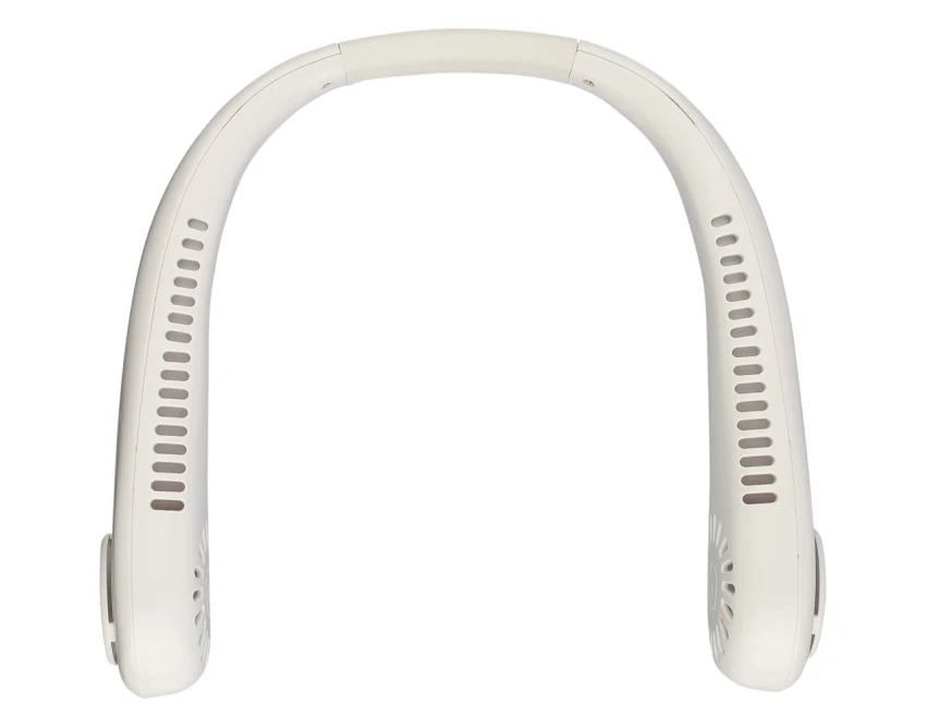 Biały wentylator na szyję USB z logo – gadżet reklamowy