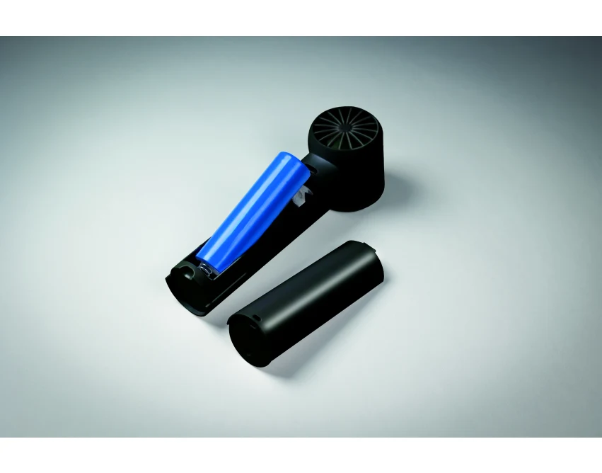 Czarny mini wentylator USB Glaci z logo – 2600 mAh, ABS