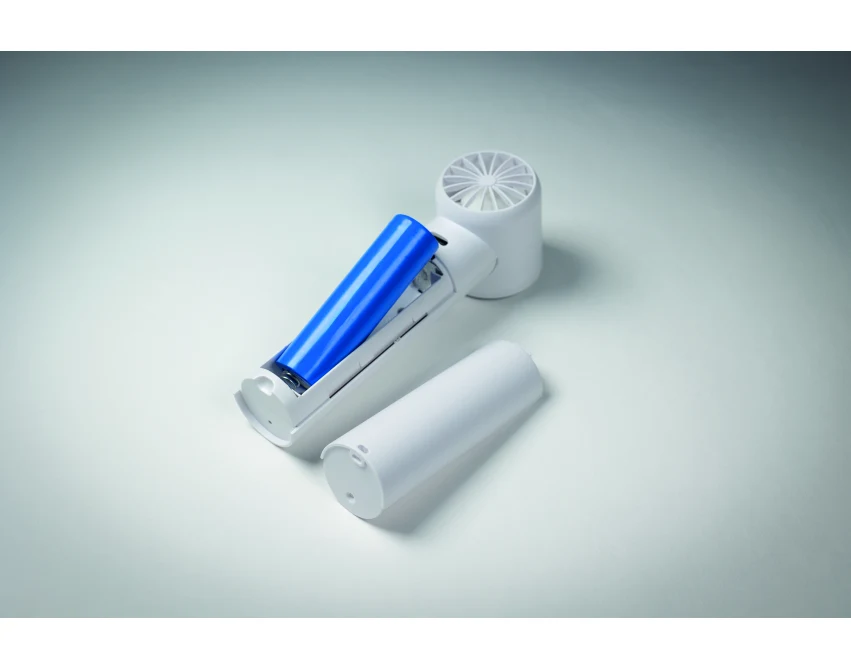 Biały mini wentylator USB z logo, 2600 mAh, 5 biegów
