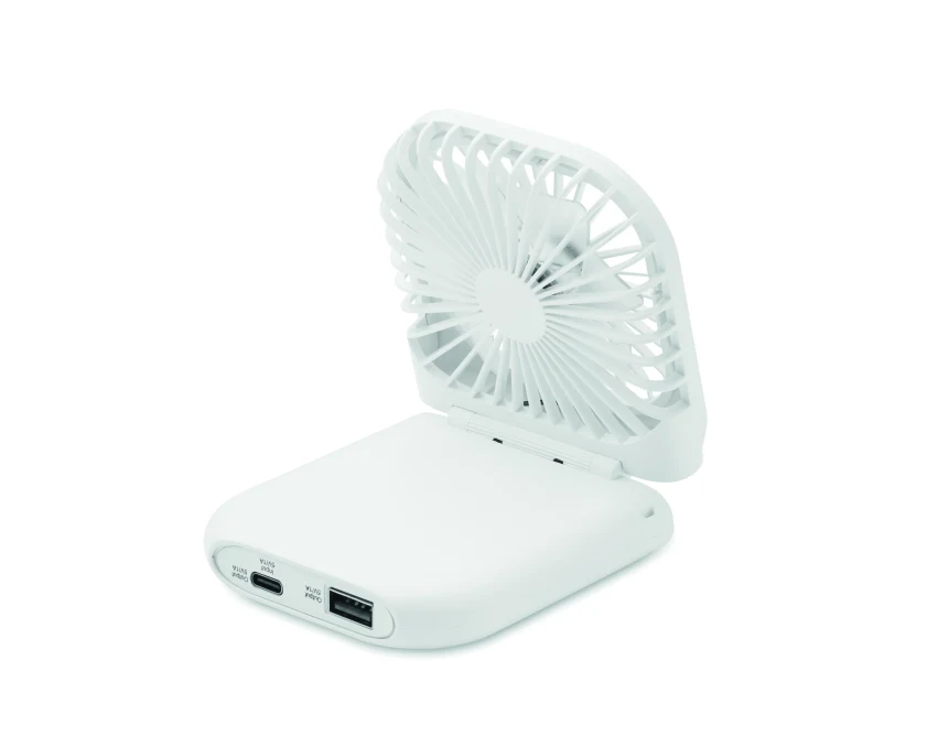 Wentylator USB biały z power bankiem 3000 mAh dla firm