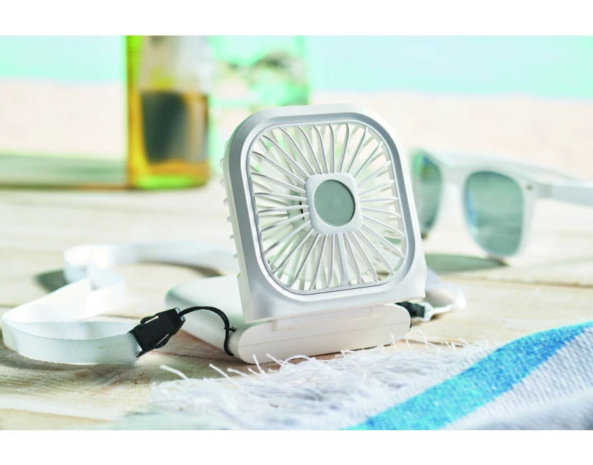 Wentylator USB biały z power bankiem 3000 mAh dla firm