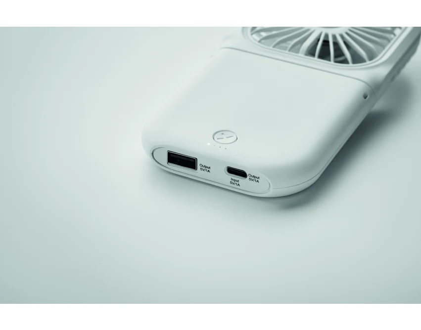 Wentylator USB biały z power bankiem 3000 mAh dla firm