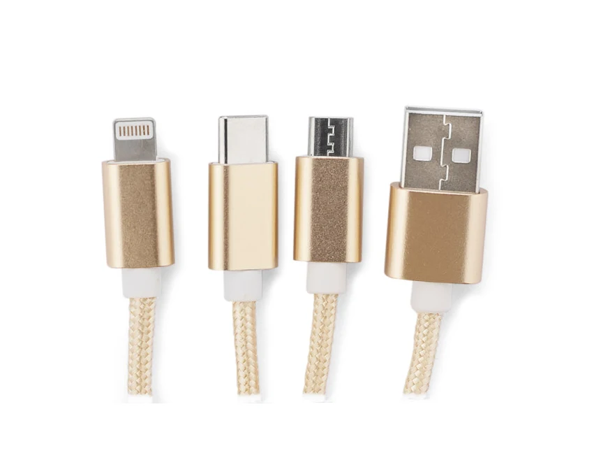 TAUS złoty kabel USB 3 w 1 z logo – 220 mm