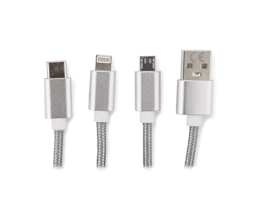 TAUS kabel USB z logo 3 w 1, srebrny 220 mm