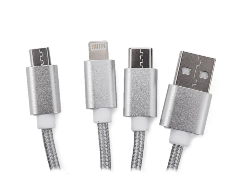 TAUS kabel USB z logo 3 w 1, srebrny 220 mm