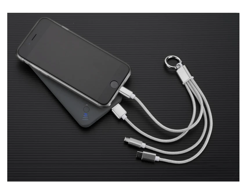 TAUS kabel USB z logo 3 w 1, srebrny 220 mm