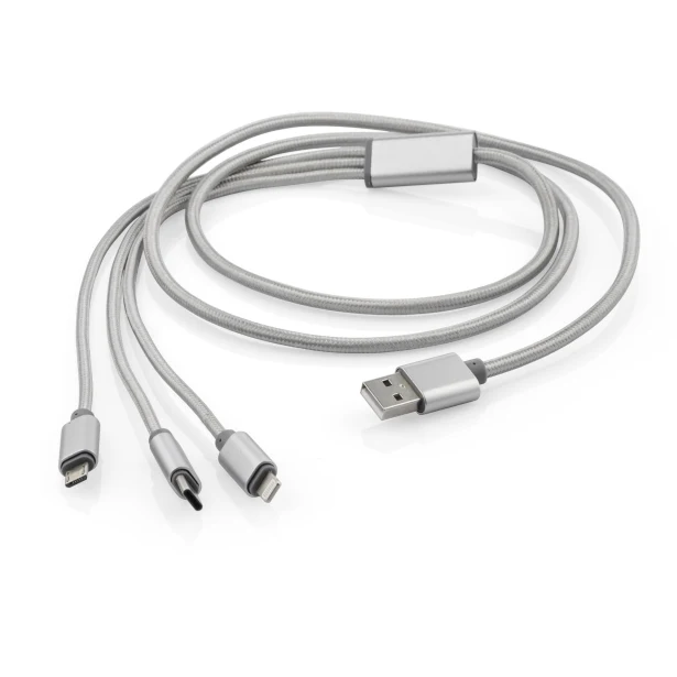 Kabel TALA USB z logo 1200 mm – srebrny 3 w 1