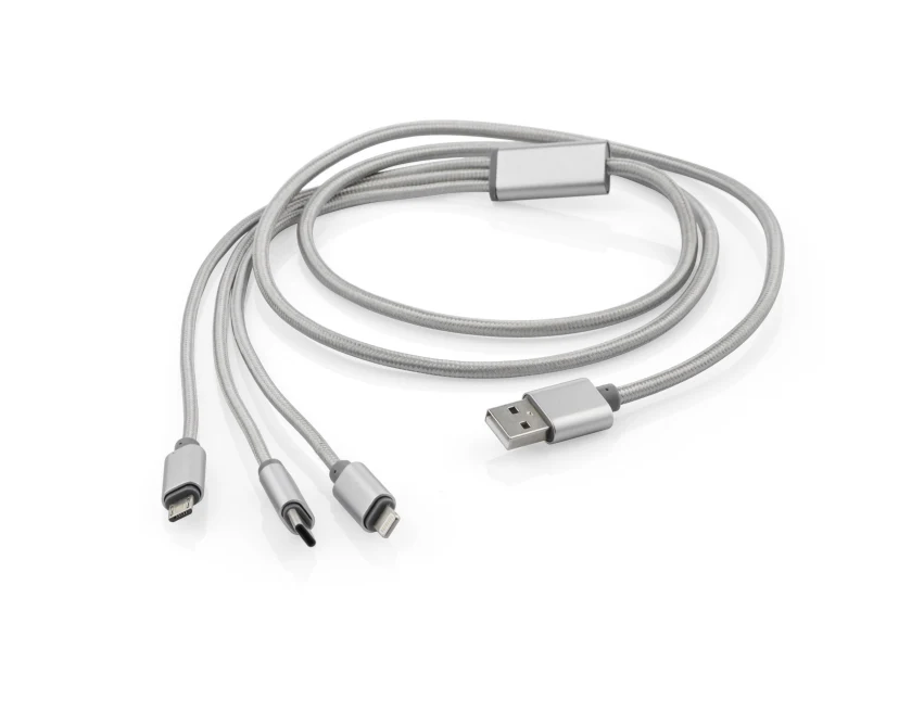 Kabel TALA USB z logo 1200 mm – srebrny 3 w 1