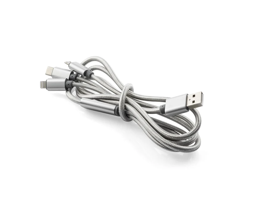 Kabel TALA USB z logo 1200 mm – srebrny 3 w 1