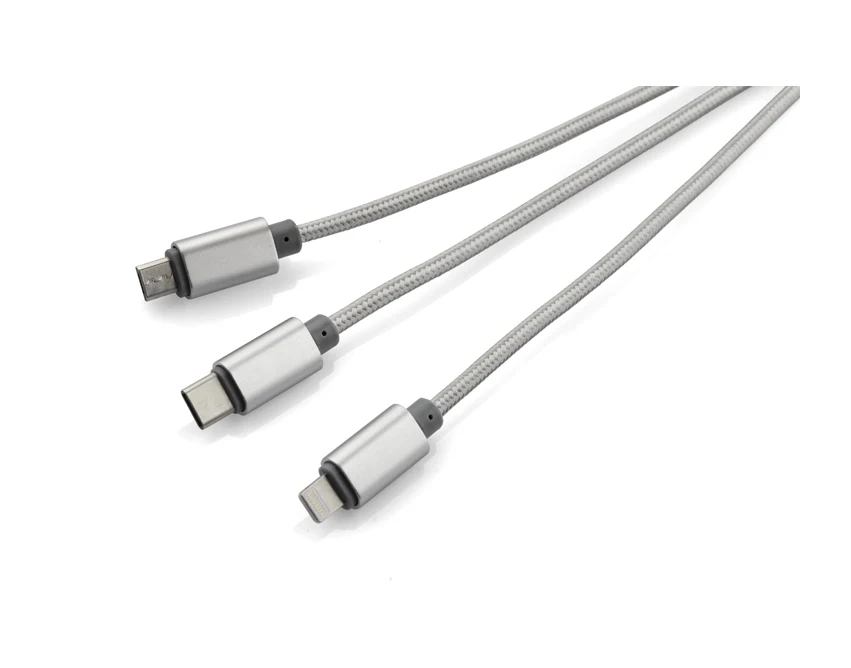 Kabel TALA USB z logo 1200 mm – srebrny 3 w 1