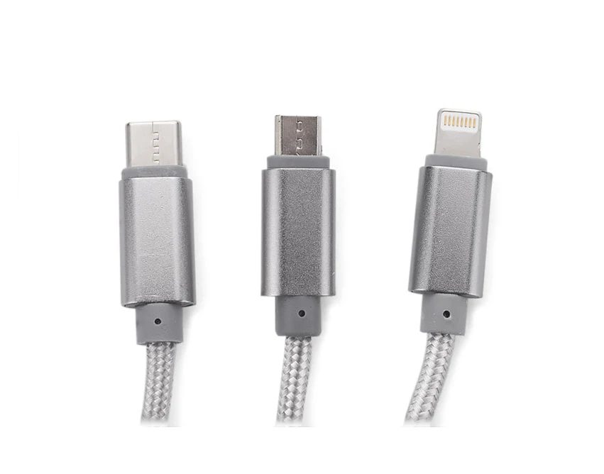 Kabel TALA USB z logo 1200 mm – srebrny 3 w 1