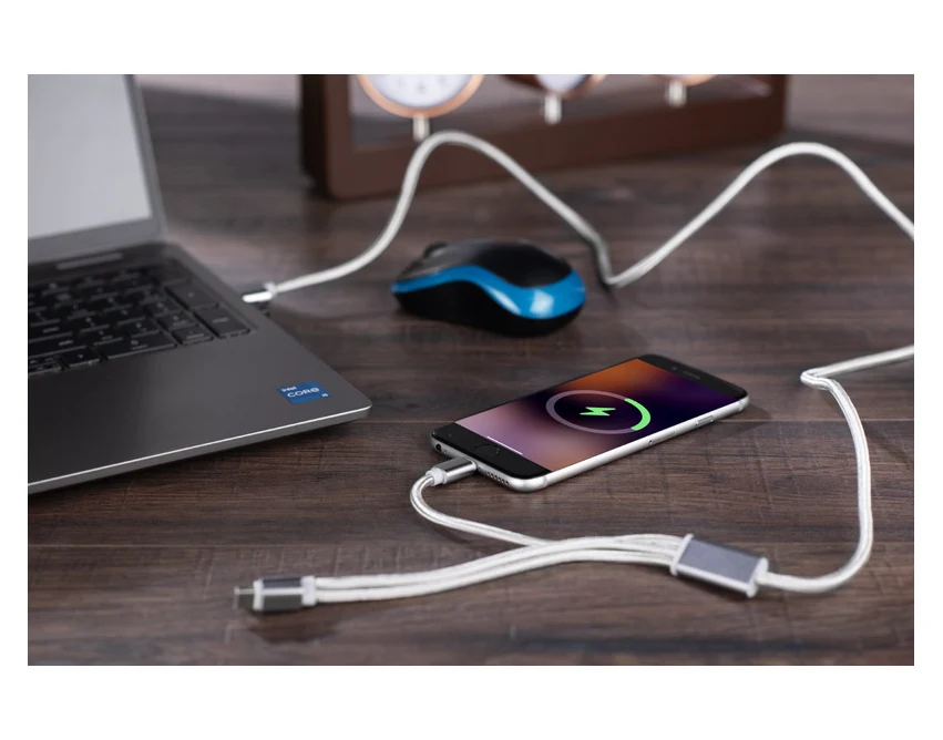Kabel TALA USB z logo 1200 mm – srebrny 3 w 1