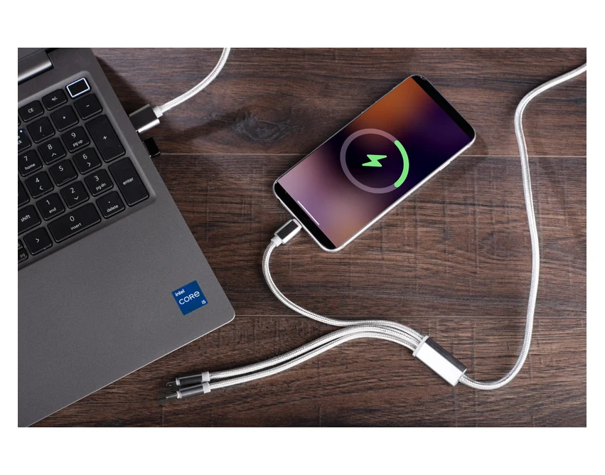 Kabel TALA USB z logo 1200 mm – srebrny 3 w 1