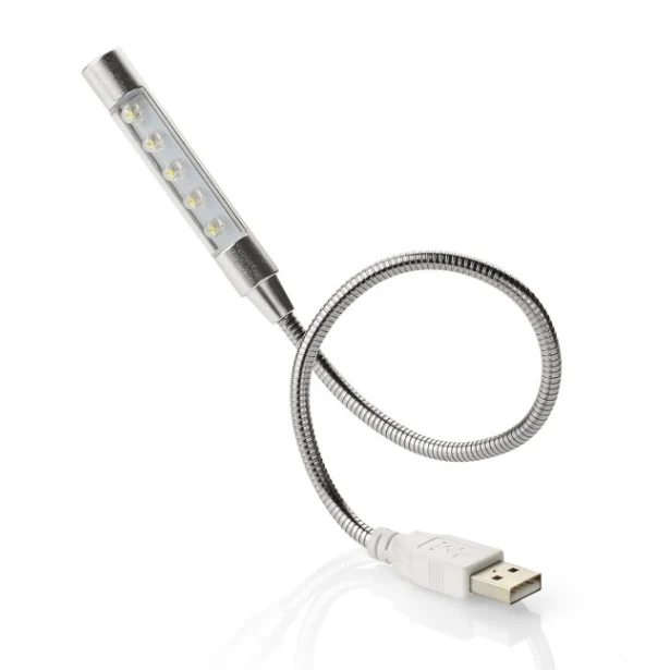 Srebrna lampka USB PROBE z 5 LED i grawerem logo firmy