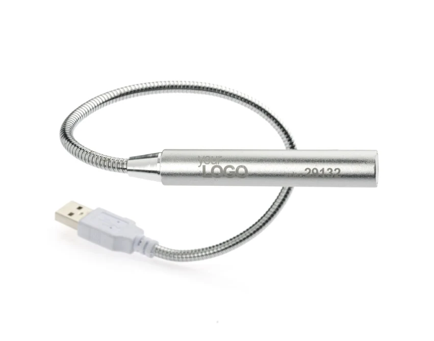 Srebrna lampka USB PROBE z 5 LED i grawerem logo firmy