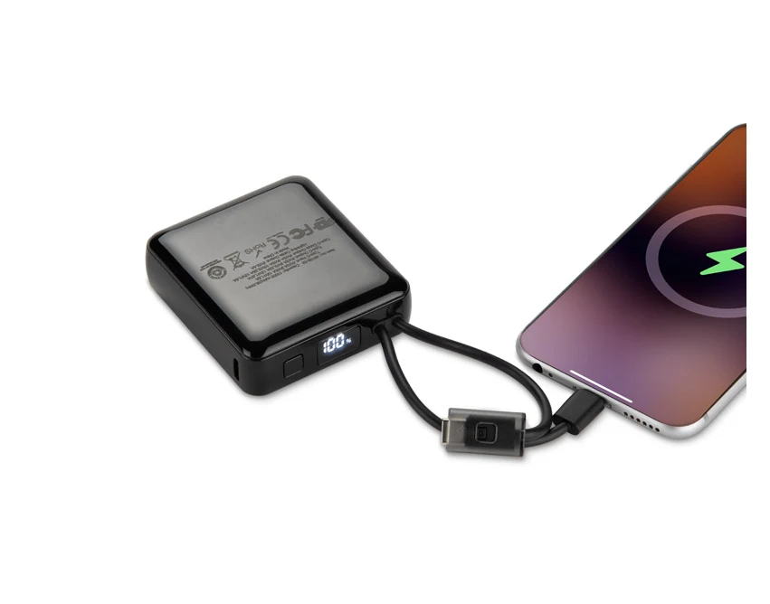 Powerbank LUMERO 10000 mAh z wbudowanym kablem czarny
