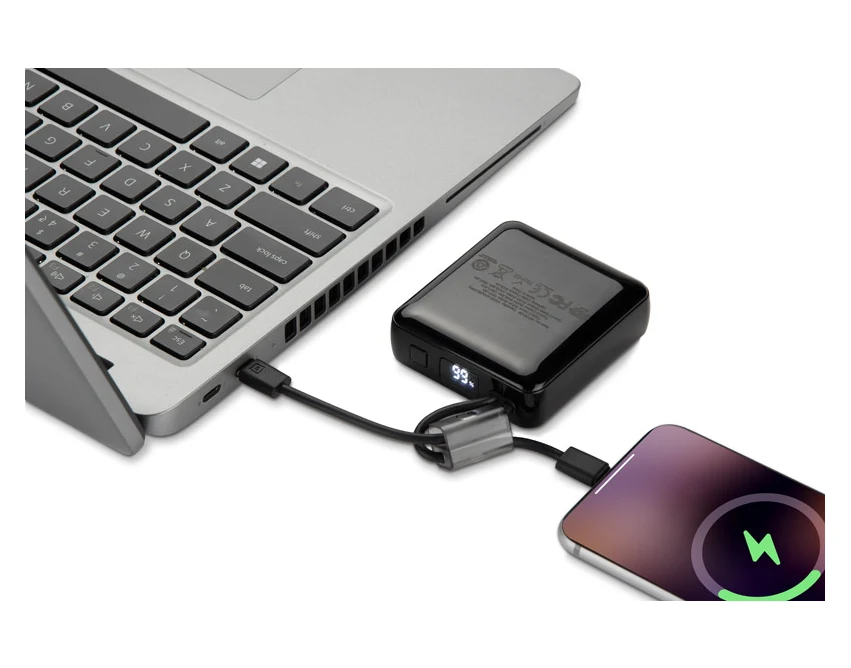 Powerbank LUMERO 10000 mAh z wbudowanym kablem czarny