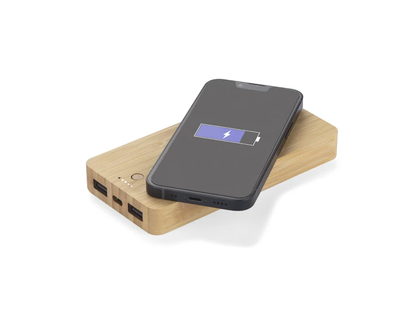 Powerbank BORRA 10000 mAh bambusowy z ładowaniem Qi