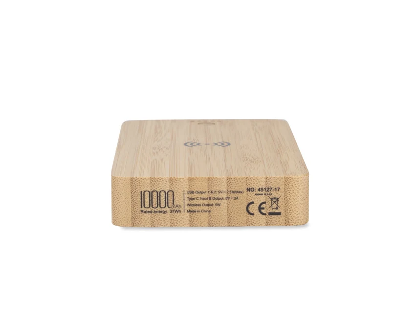 Powerbank BORRA 10000 mAh bambusowy z ładowaniem Qi