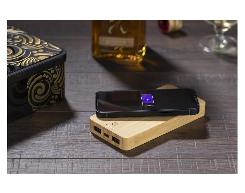 Powerbank BORRA 10000 mAh bambusowy z ładowaniem Qi