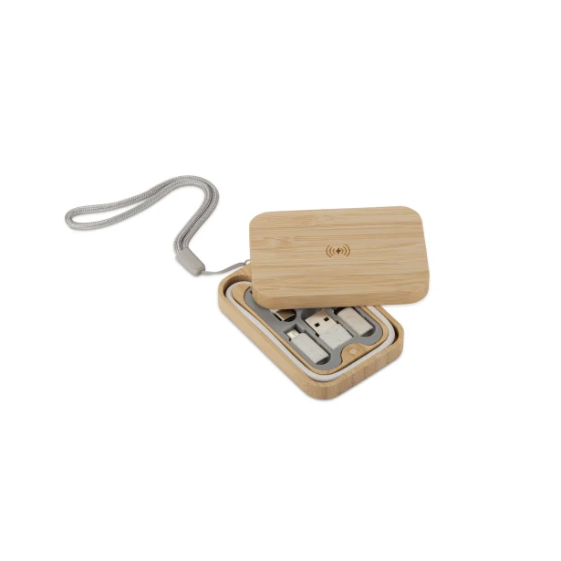 BUMO kabel USB z logo w beżowym etui z bambusa