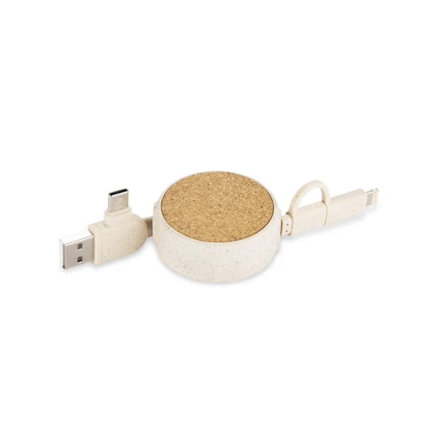 SLOPI zwijany kabel USB z logo z korka, naturalny