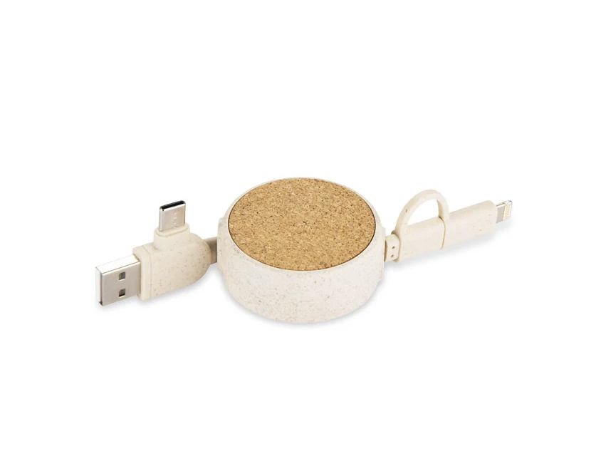 SLOPI zwijany kabel USB z logo z korka, naturalny