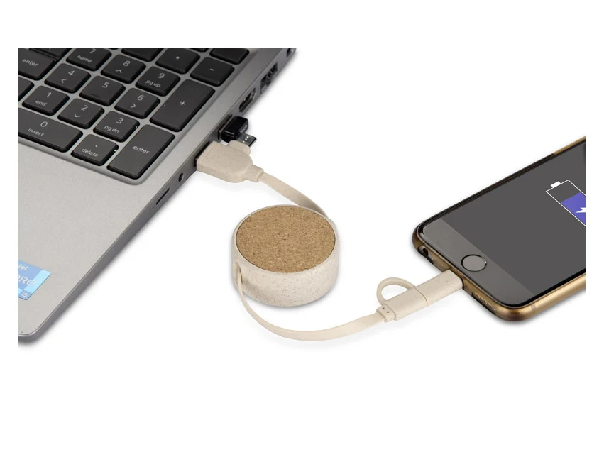 SLOPI zwijany kabel USB z logo z korka, naturalny