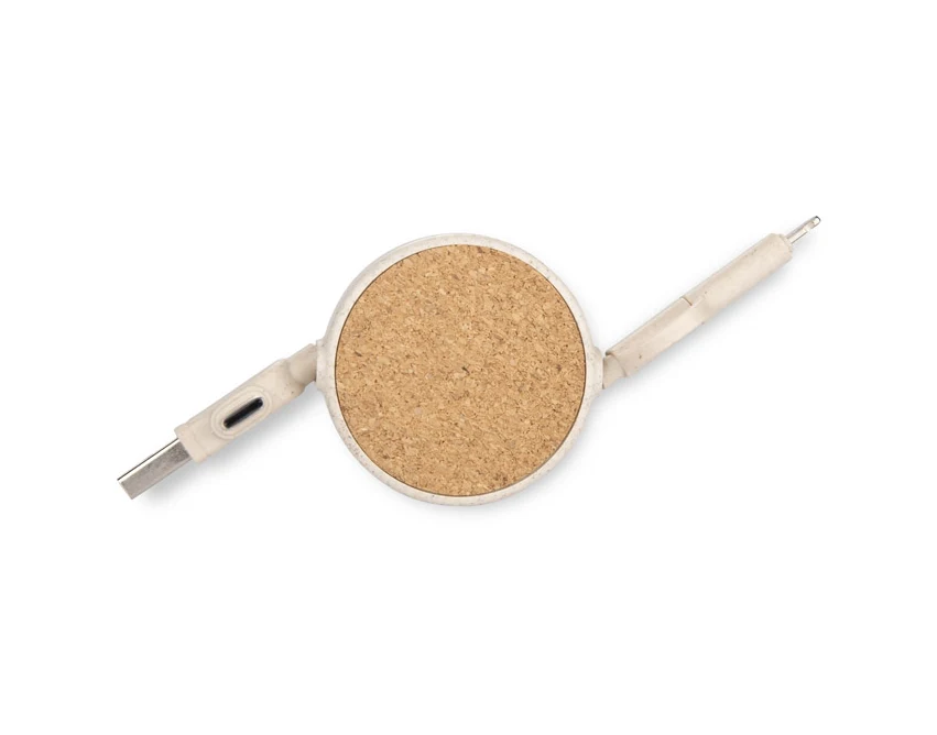 SLOPI zwijany kabel USB z logo z korka, naturalny