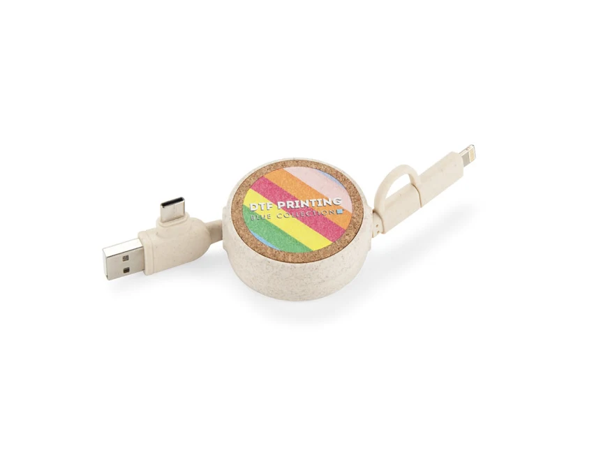 SLOPI zwijany kabel USB z logo z korka, naturalny