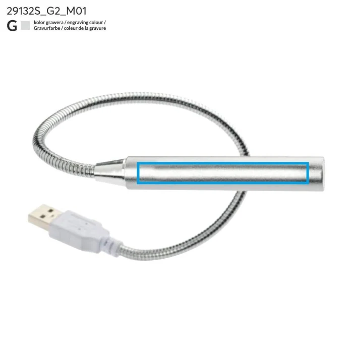 Schemat znakowania dla Grawerowanie laserowe - G2 na gadżecie: Srebrna metalowa lampka USB PROBE 6 LED z logo firmy