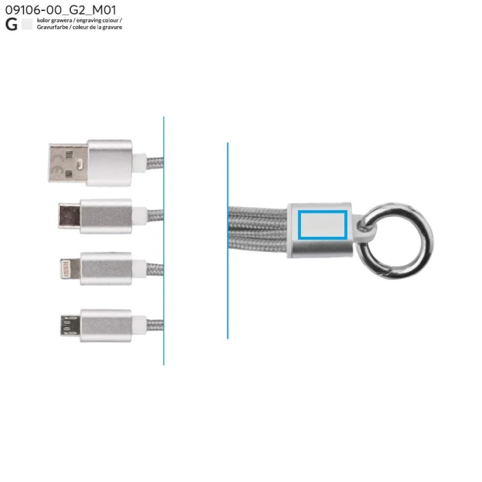 Schemat znakowania dla Grawerowanie laserowe - G2 na gadżecie: TAUS kabel USB z logo 3 w 1, srebrny 220 mm
