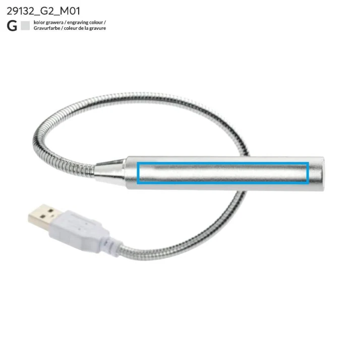 Schemat znakowania dla Grawerowanie laserowe - G2 na gadżecie: Srebrna lampka USB PROBE z 5 LED i grawerem logo firmy