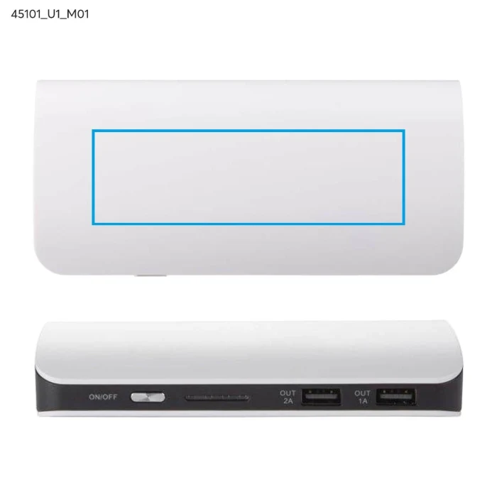Schemat znakowania dla Nadruk UV - U1 na gadżecie: Power bank TIEN 10 000 mAh biały, bardzo pojemny