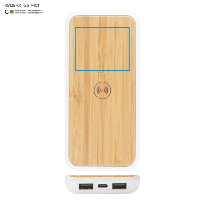 Schemat znakowania dla Grawerowanie laserowe - G5 na gadżecie: Eko powerbank bambusowy RONI 10000 mAh na konferencje