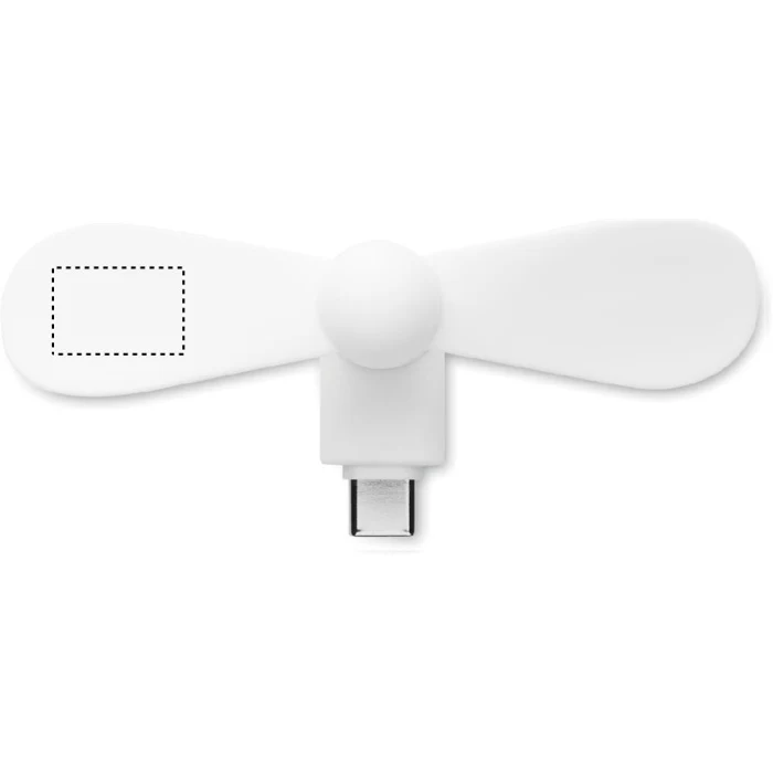 Schemat znakowania dla Tampondruk - P5 na gadżecie: Biały mini wentylator USB-C z logo – gadżet reklamowy