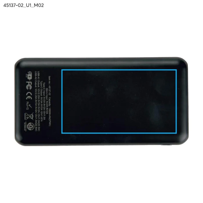 Schemat znakowania dla Nadruk UV - U1 na gadżecie: MAGION powerbank z szybkim ładowaniem 10000 mAh czarny