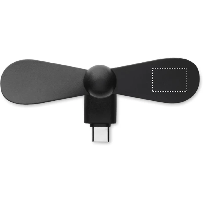 Schemat znakowania dla Tampondruk - P5 na gadżecie: Czarny mini wentylator USB-C z logo firmy – Phan