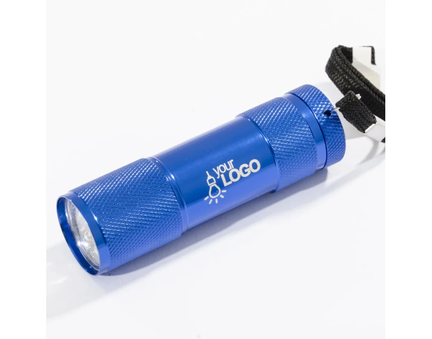 Latarka RAY 9 LED aluminiowa z logo niebieska