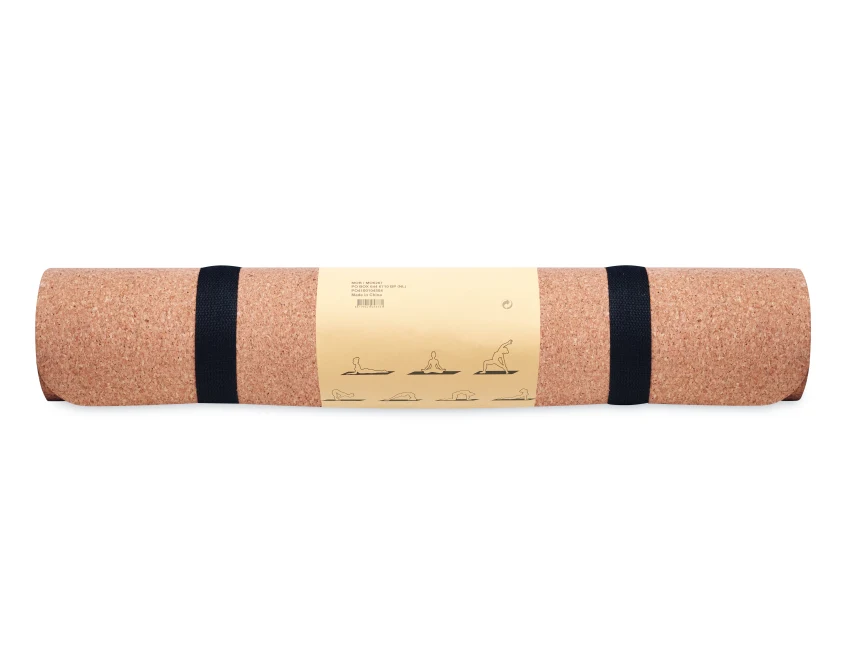 Korkowa mata do jogi Savasana beżowa z logo – ekologiczny gadżet fitness dla firm