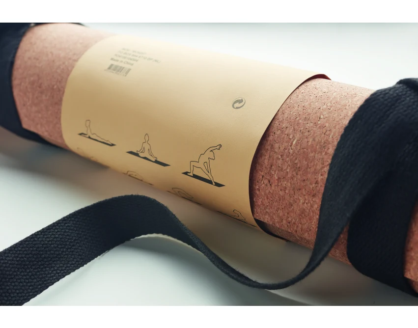Korkowa mata do jogi Savasana beżowa z logo – ekologiczny gadżet fitness dla firm