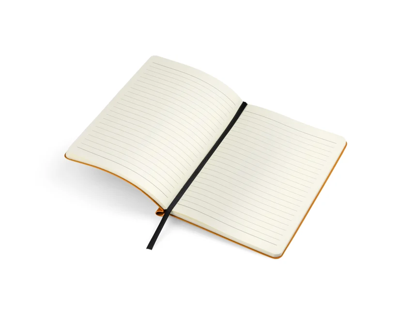 Pomarańczowy notes firmowy A5 z ekoskóry z miejscem na długopis