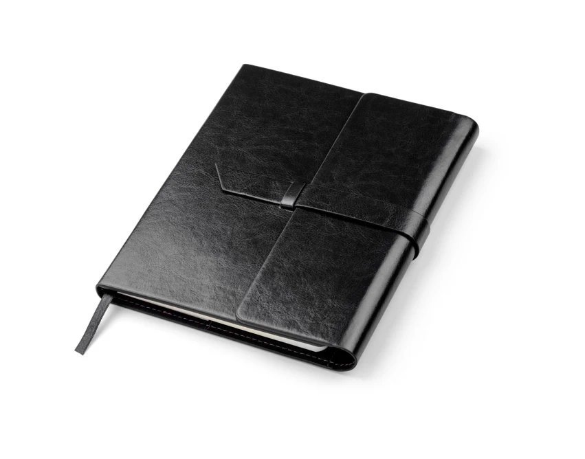 Notes A5 czarny z ekoskóry z logo i kieszeniami VASCO
