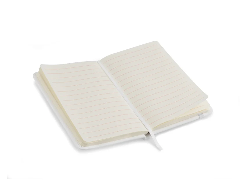 Biały notes reklamowy A6 z ekoskóry i logo firmy