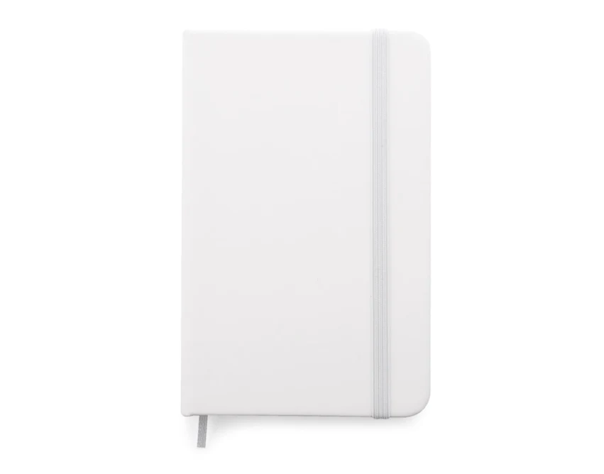 Biały notes reklamowy A6 z ekoskóry i logo firmy