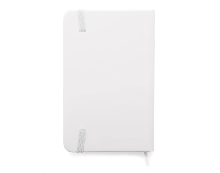 Biały notes reklamowy A6 z ekoskóry i logo firmy