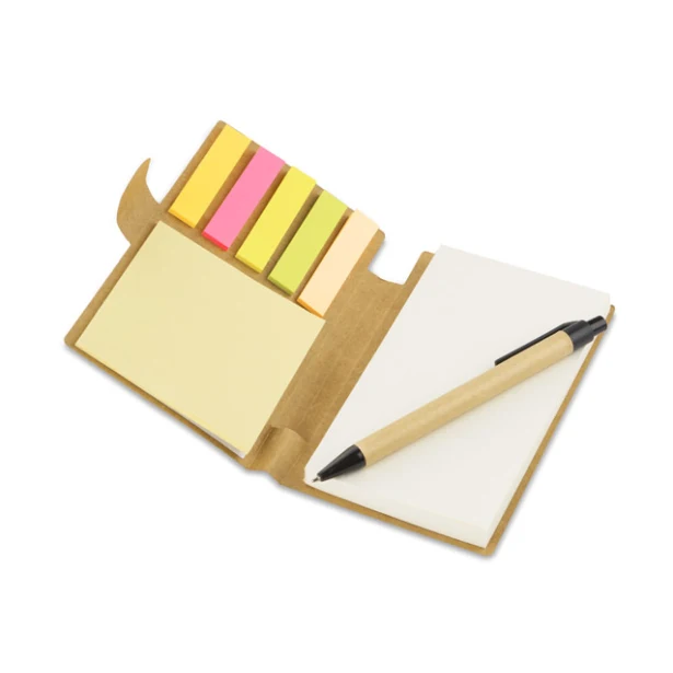 Eco notes MARRO A6 naturalny z długopisem i memo z logo