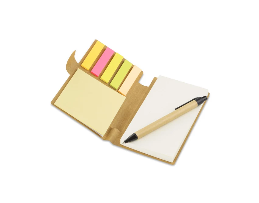 Eco notes MARRO A6 naturalny z długopisem i memo z logo
