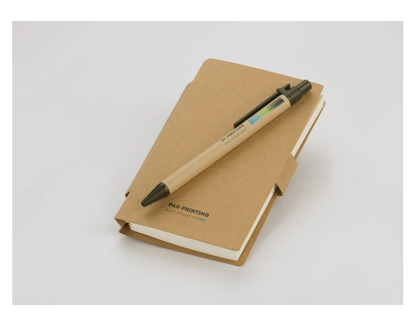 Eco notes MARRO A6 naturalny z długopisem i memo z logo